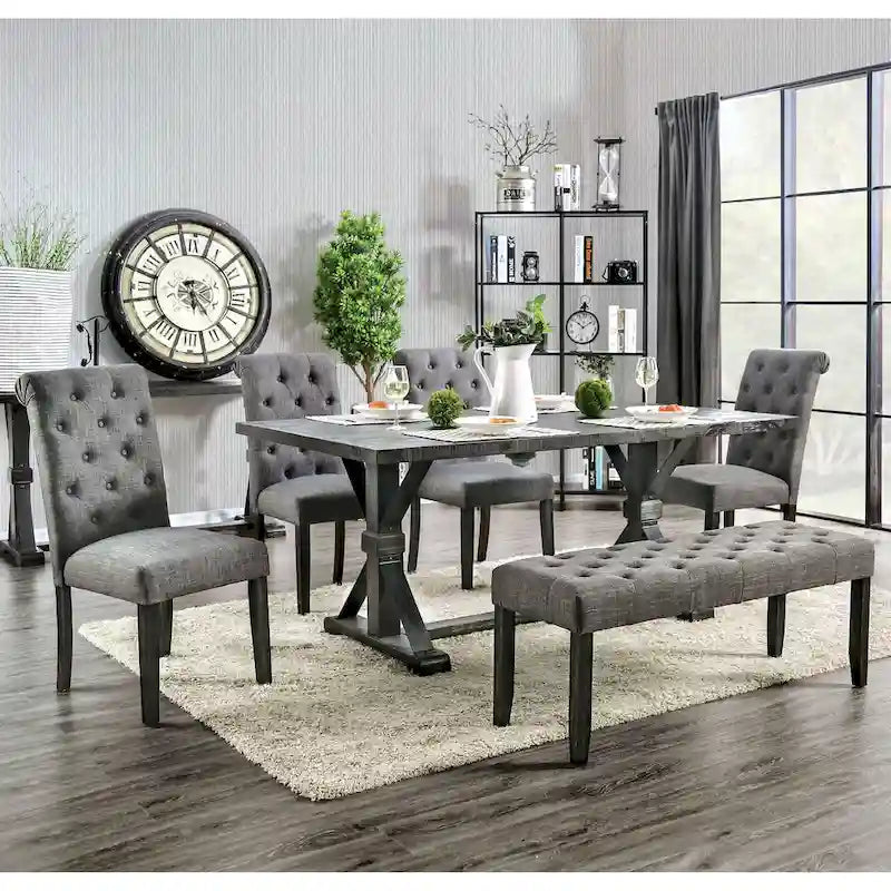 Ensemble de salle à manger Chalwa Rustique en bois rembourré 6 pièces avec table, 4 chaises et 1 banc par Copper Grove