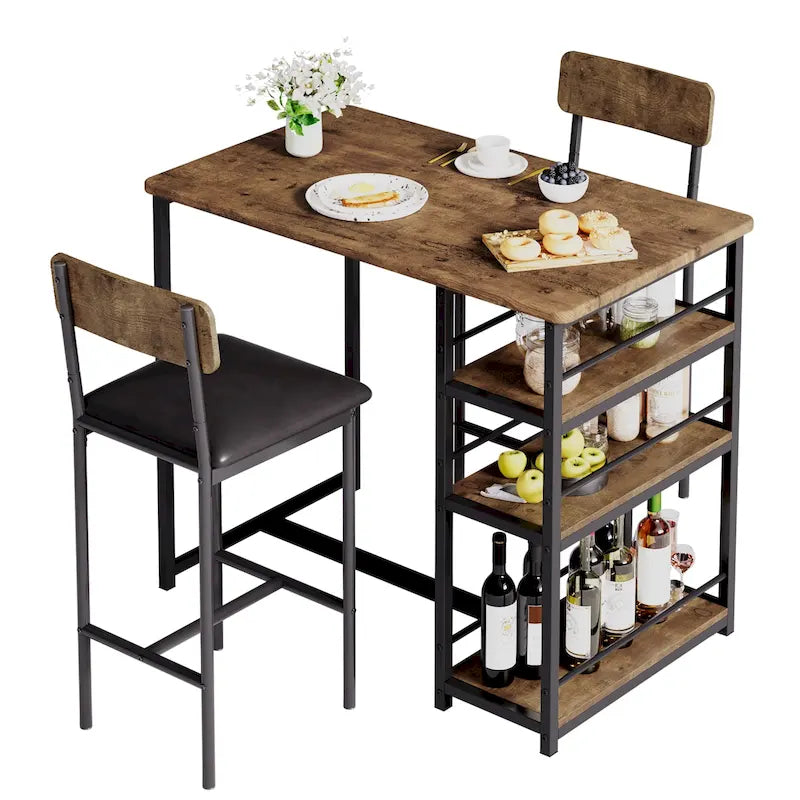 Ensemble table à manger pour 2 avec 3 grandes étagères de rangement