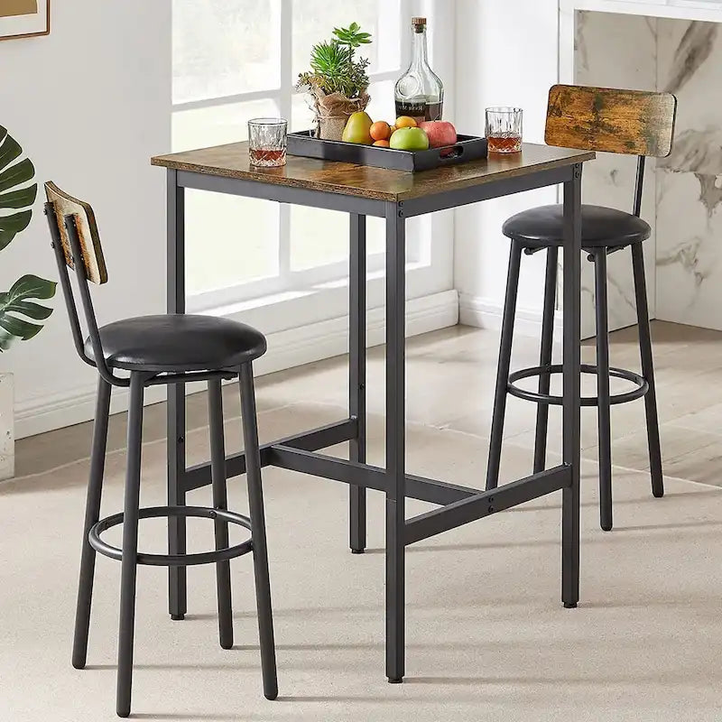 Ensemble table de bar 3 pièces, table de cuisine pour 2 personnes, tabourets rembourrés
