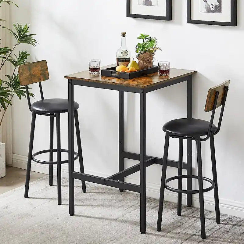 Ensemble table de bar 3 pièces, table de cuisine pour 2 personnes, tabourets rembourrés