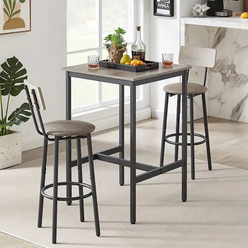 Ensemble table de bar 3 pièces, table de cuisine pour 2 personnes, tabourets rembourrés
