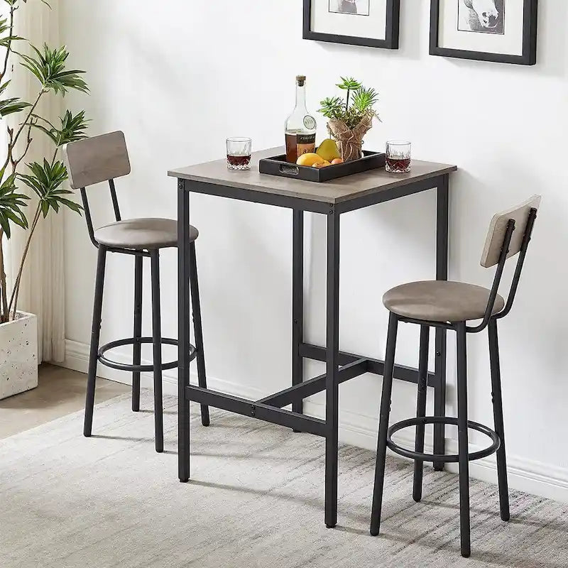 Ensemble table de bar 3 pièces, table de cuisine pour 2 personnes, tabourets rembourrés