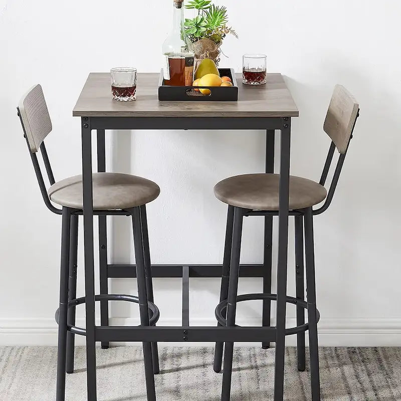 Ensemble table de bar 3 pièces, table de cuisine pour 2 personnes, tabourets rembourrés
