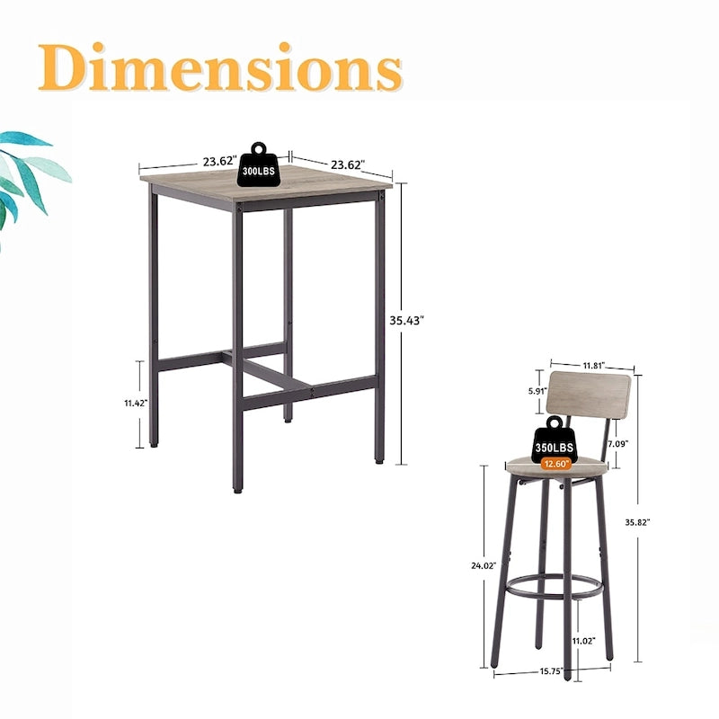Ensemble table de bar 3 pièces, table de cuisine pour 2 personnes, tabourets rembourrés