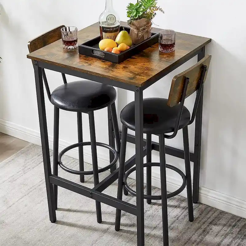 Ensemble table de bar 3 pièces, table de cuisine pour 2 personnes, tabourets rembourrés