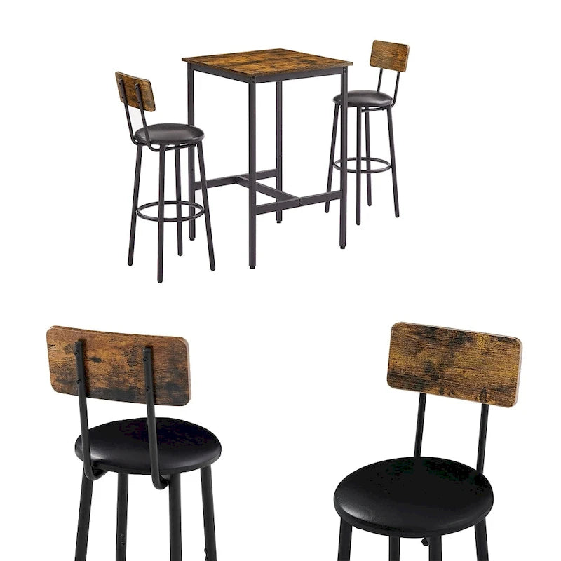 Ensemble table de bar 3 pièces, table de cuisine pour 2 personnes, tabourets rembourrés