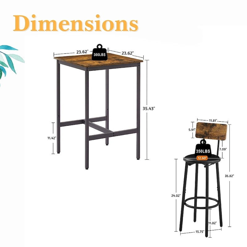 Ensemble table de bar 3 pièces, table de cuisine pour 2 personnes, tabourets rembourrés