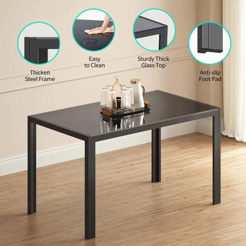 Ensemble de table à manger en verre 5 pièces, 4 chaises de cuisine modernes à dossier haut en cuir PU pour 4 personnes