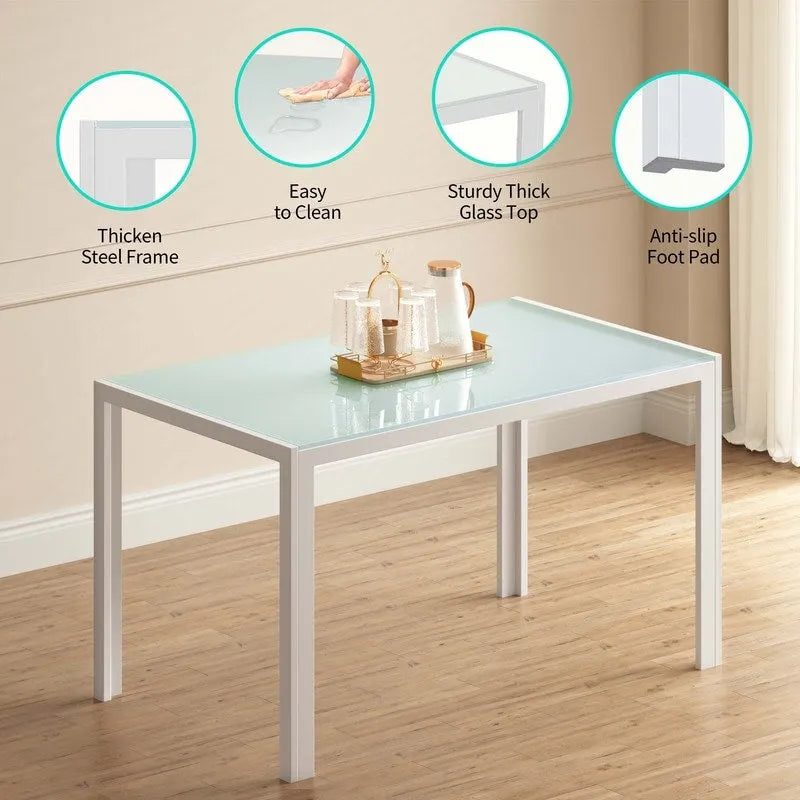 Ensemble de table à manger en verre 5 pièces, 4 chaises de cuisine modernes à dossier haut en cuir PU pour 4 personnes
