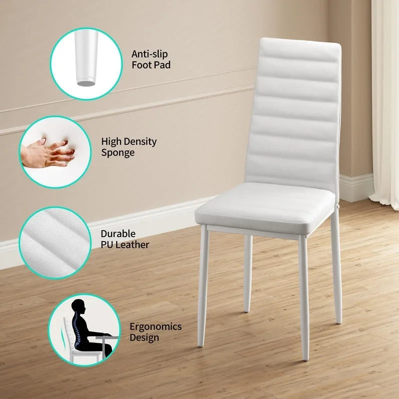 Ensemble de table à manger en verre 5 pièces, 4 chaises de cuisine modernes à dossier haut en cuir PU pour 4 personnes