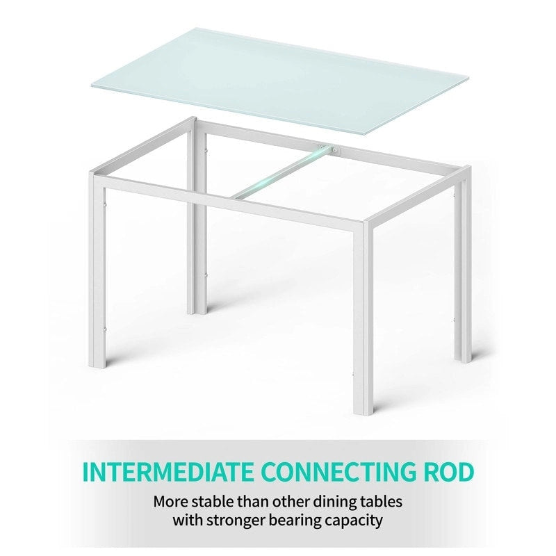Ensemble de table à manger en verre 5 pièces, 4 chaises de cuisine modernes à dossier haut en cuir PU pour 4 personnes