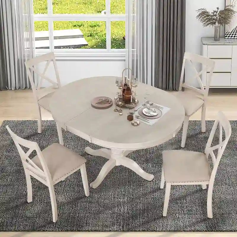 Ensemble de salle à manger extensible rond de ferme 42-54 pour 4 personnes