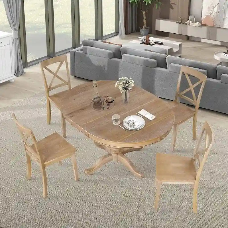 Ensemble de salle à manger extensible rond de ferme 42-54 pour 4 personnes