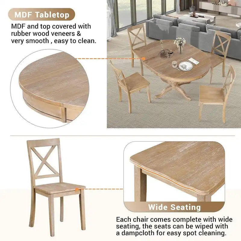Ensemble de salle à manger extensible rond de ferme 42-54 pour 4 personnes