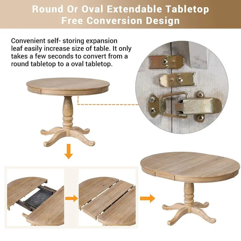 Ensemble de salle à manger extensible rond de ferme 42-54 pour 4 personnes