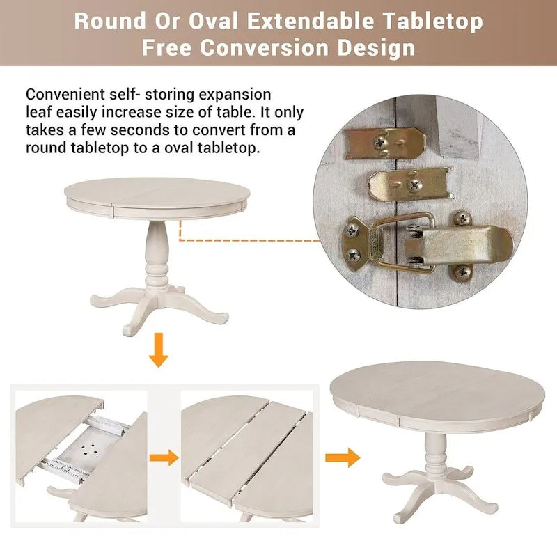 Ensemble de salle à manger extensible rond de ferme 42-54 pour 4 personnes