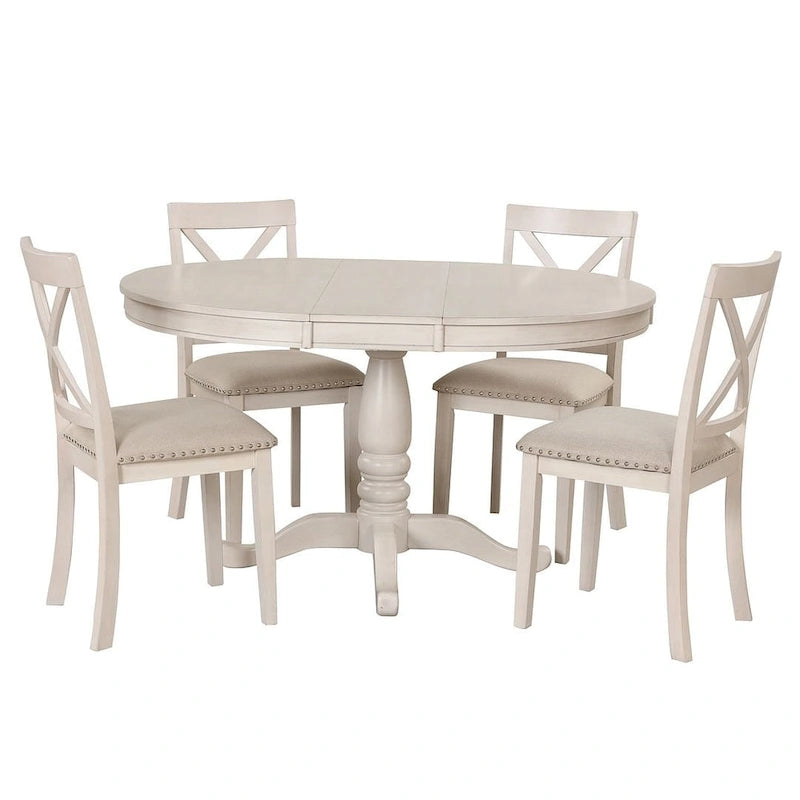 Ensemble de salle à manger extensible rond de ferme 42-54 pour 4 personnes