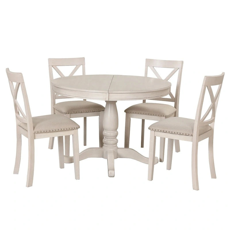 Ensemble de salle à manger extensible rond de ferme 42-54 pour 4 personnes