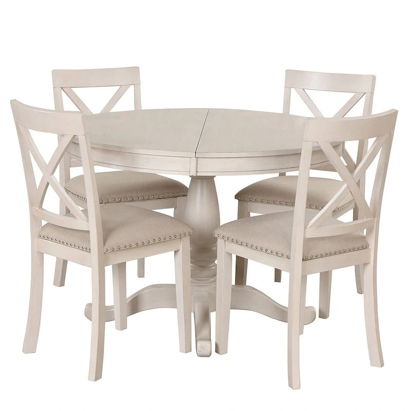 Ensemble de salle à manger extensible rond de ferme 42-54 pour 4 personnes