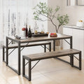 55Ensemble de table de salle à manger pour 4-6 personnes - Ensemble de table de salle à manger industrielle de 3 pièces avec 2 bancs pour la cuisine