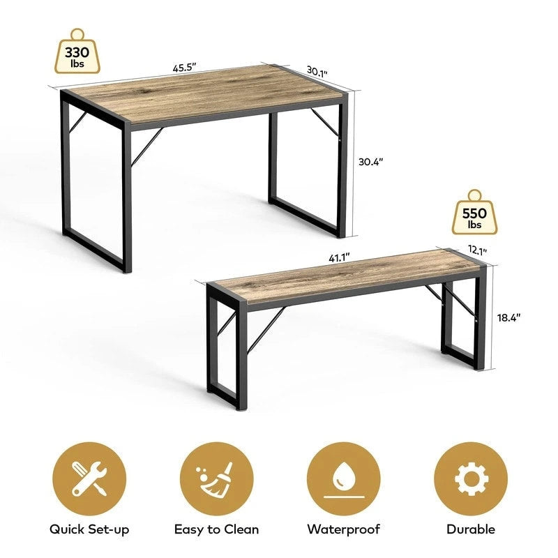 55Ensemble de table de salle à manger pour 4-6 personnes - Ensemble de table de salle à manger industrielle de 3 pièces avec 2 bancs pour la cuisine