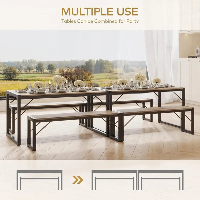 55Ensemble de table de salle à manger pour 4-6 personnes - Ensemble de table de salle à manger industrielle de 3 pièces avec 2 bancs pour la cuisine
