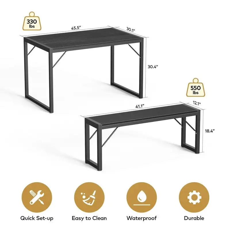 55Ensemble de table de salle à manger pour 4-6 personnes - Ensemble de table de salle à manger industrielle de 3 pièces avec 2 bancs pour la cuisine