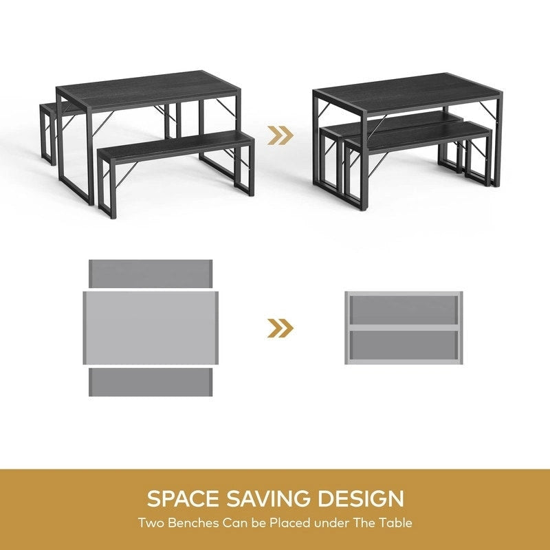 55Ensemble de table de salle à manger pour 4-6 personnes - Ensemble de table de salle à manger industrielle de 3 pièces avec 2 bancs pour la cuisine