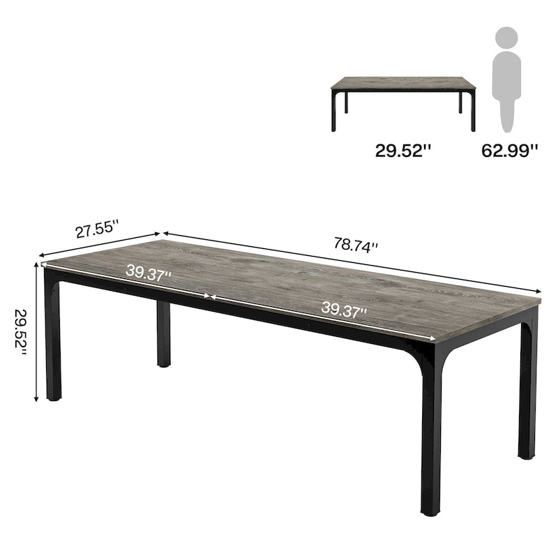 Table de salle à manger pour 6-8 personnes, table de salle à manger rectangulaire de 78 pouces de long pour le salon