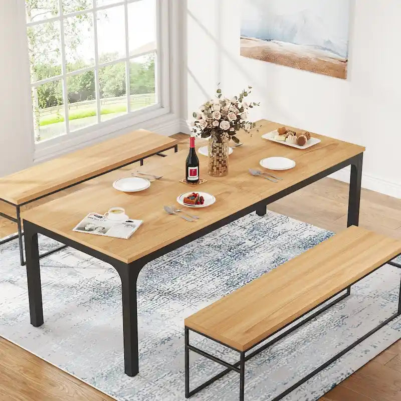 Table de salle à manger pour 6-8 personnes, table de salle à manger rectangulaire de 78 pouces de long pour le salon