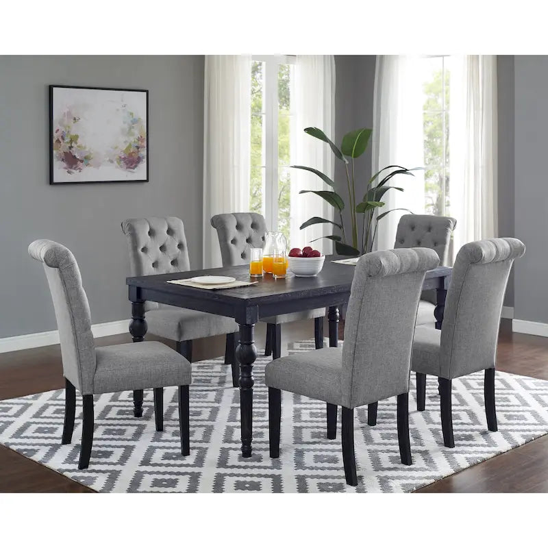 Ensemble de salle à manger 7 pièces en bois délavé foncé avec pieds tournés Leviton de Roundhill Furniture