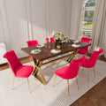 Table à manger 7 pièces en bois de noyer Clihome avec chaises de salle à manger en velours