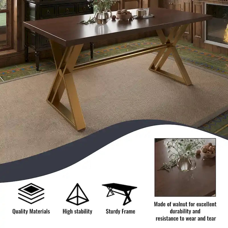 Table à manger 7 pièces en bois de noyer Clihome avec chaises de salle à manger en velours
