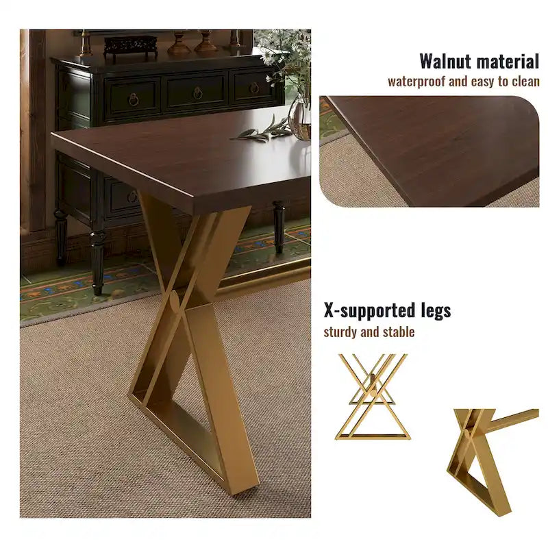 Table à manger 7 pièces en bois de noyer Clihome avec chaises de salle à manger en velours