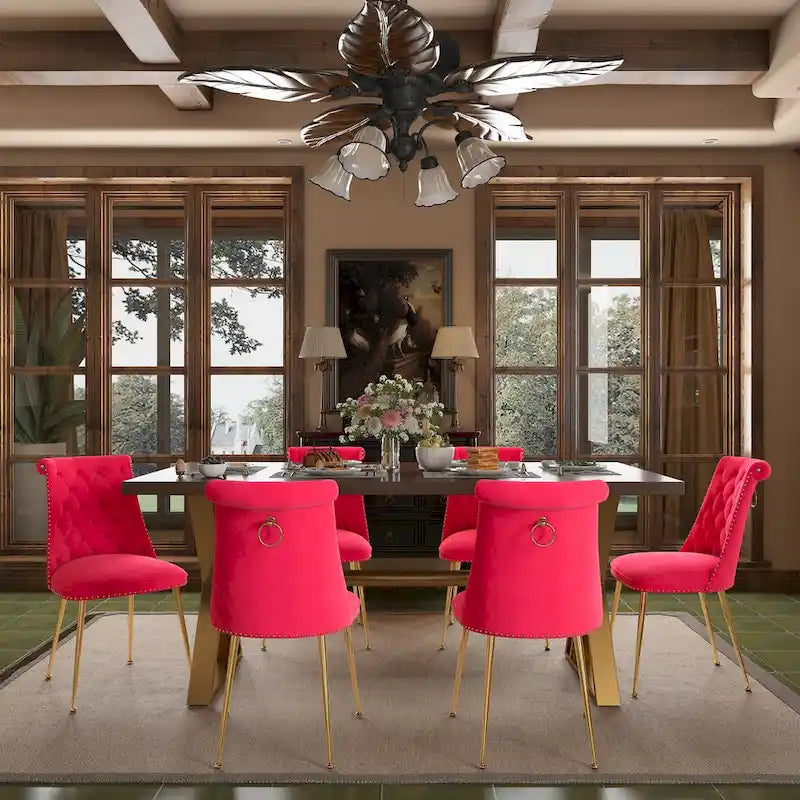 Table à manger 7 pièces en bois de noyer Clihome avec chaises de salle à manger en velours