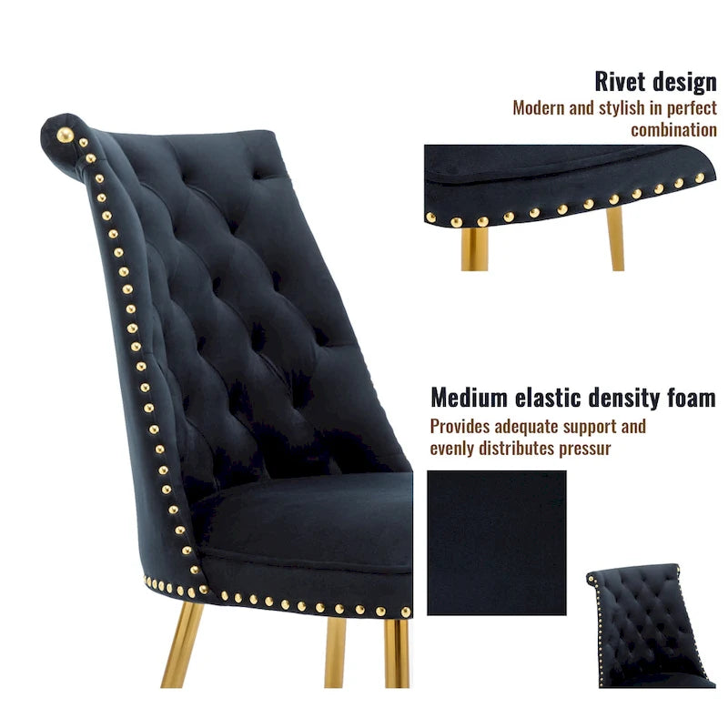 Table à manger 7 pièces en bois de noyer Clihome avec chaises de salle à manger en velours