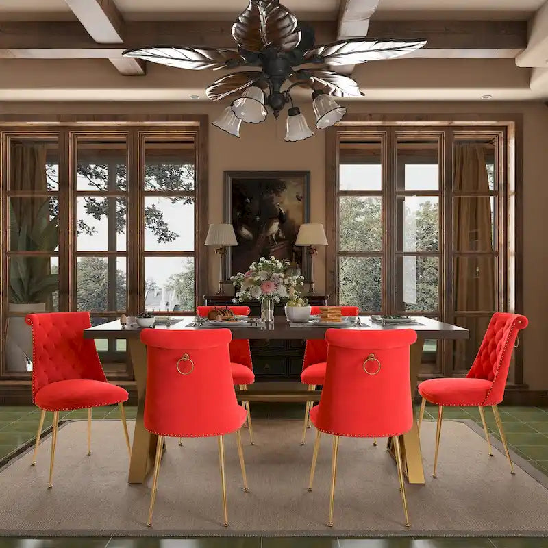 Table à manger 7 pièces en bois de noyer Clihome avec chaises de salle à manger en velours