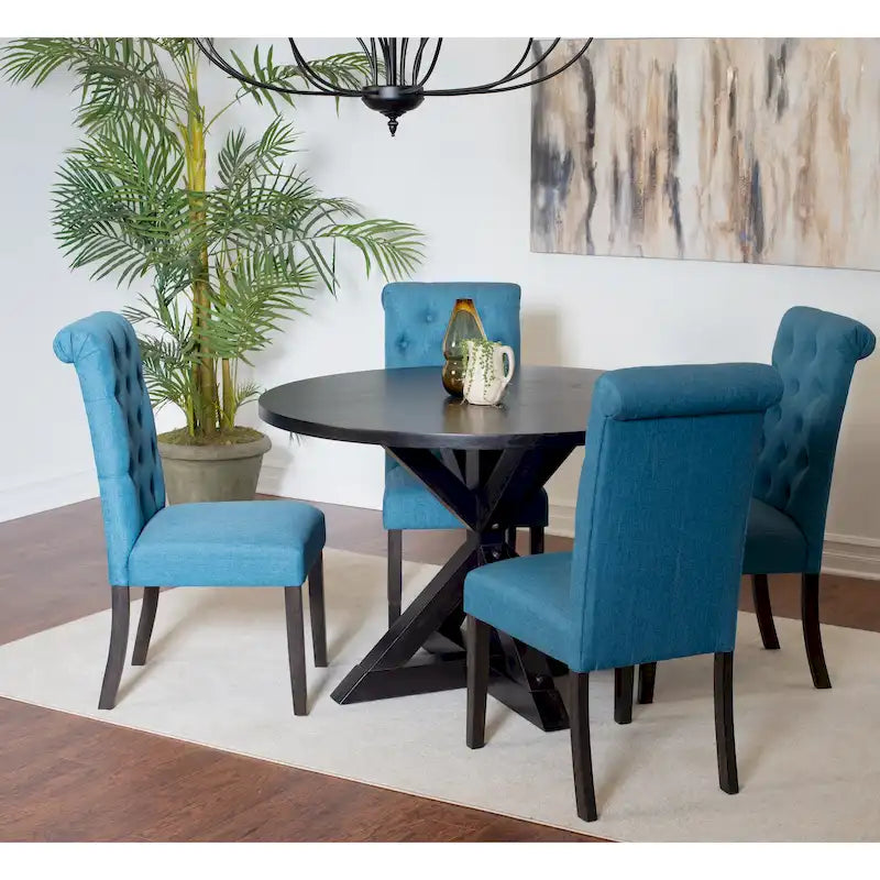 Ensemble de salle à manger 5 pièces Roundhill Furniture Nylander, table à manger à piètement croisé avec 4 chaises élégantes