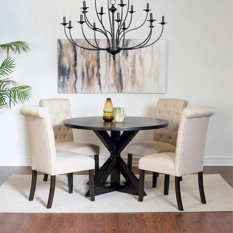 Ensemble de salle à manger 5 pièces Roundhill Furniture Nylander, table à manger à piètement croisé avec 4 chaises élégantes