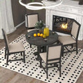 Table ronde escamotable de style campagnard avec 4 chaises rembourrées
