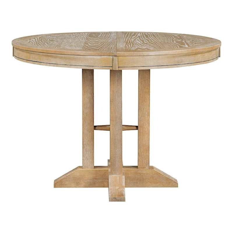 Table ronde escamotable de style campagnard avec 4 chaises rembourrées