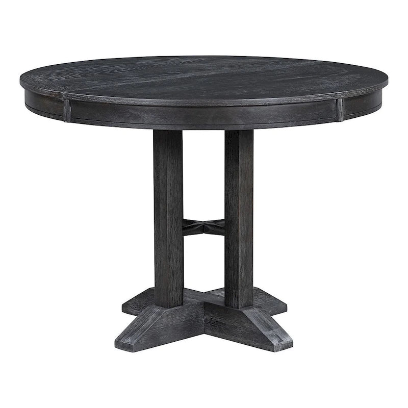 Table ronde escamotable de style campagnard avec 4 chaises rembourrées