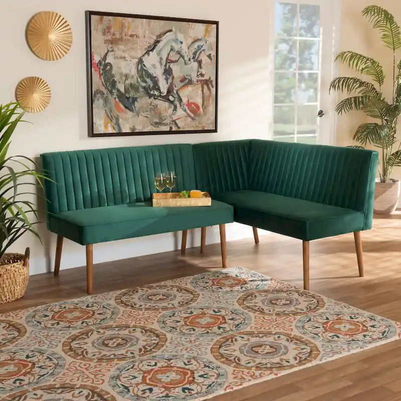Ensemble de banquettes d'angle Alvis Mid-Century en velours (2 pièces)