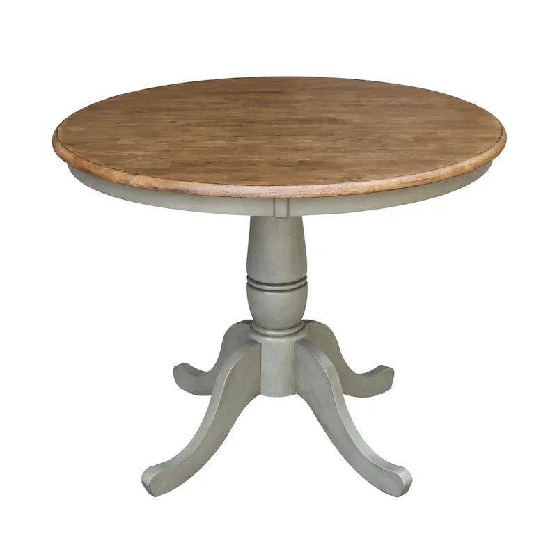Table à manger ronde sur pied 36 po en bois massif International Concepts avec 4 chaises à dossier échelle Madrid