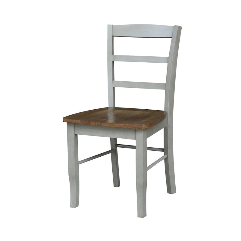 Table à manger ronde sur pied 36 po en bois massif International Concepts avec 4 chaises à dossier échelle Madrid