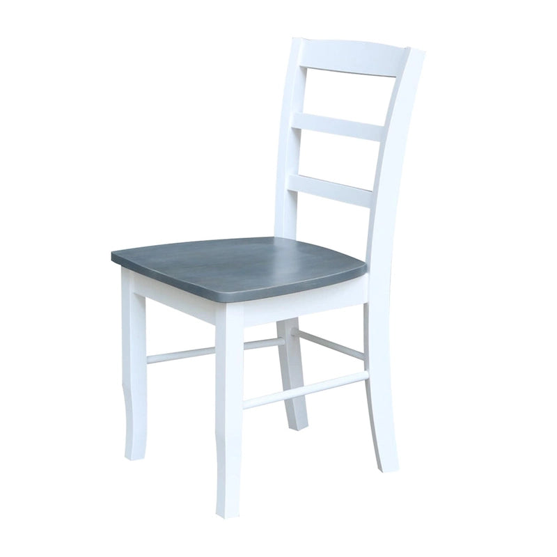 Table à manger ronde sur pied 36 po en bois massif International Concepts avec 4 chaises à dossier échelle Madrid