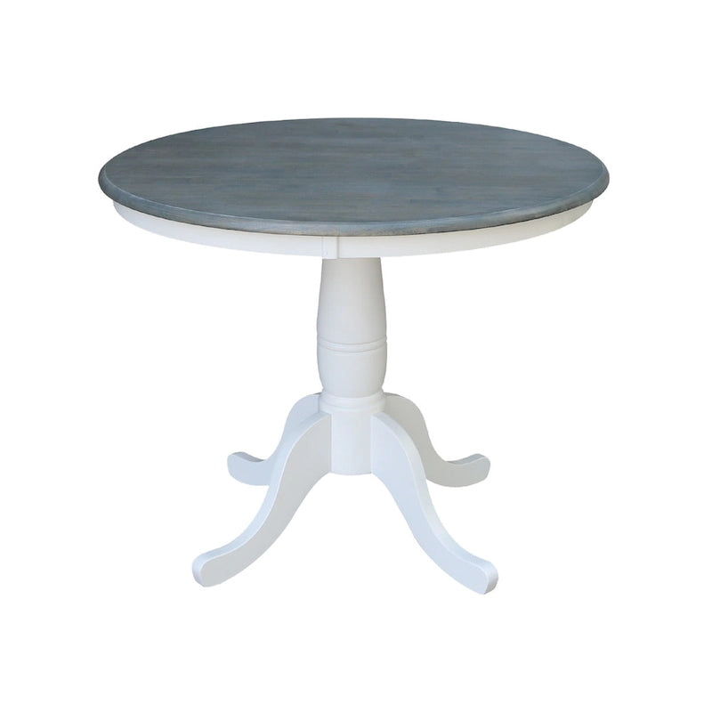 Table à manger ronde sur pied 36 po en bois massif International Concepts avec 4 chaises à dossier échelle Madrid