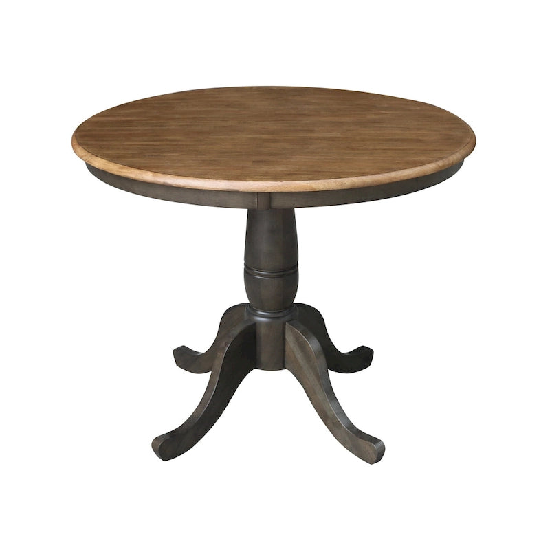 Table à manger ronde sur pied 36 po en bois massif International Concepts avec 4 chaises à dossier échelle Madrid