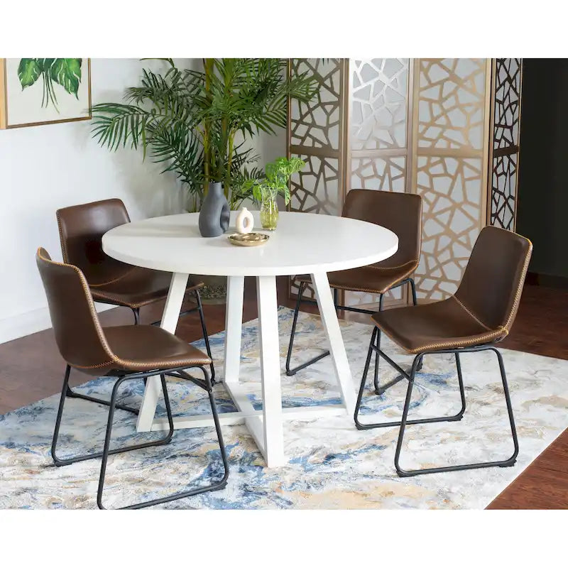 Ensemble de salle à manger rond 5 pièces Varna de Roundhill Furniture, table à manger à tréteaux avec 4 chaises