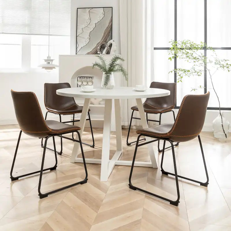 Ensemble de salle à manger rond 5 pièces Varna de Roundhill Furniture, table à manger à tréteaux avec 4 chaises